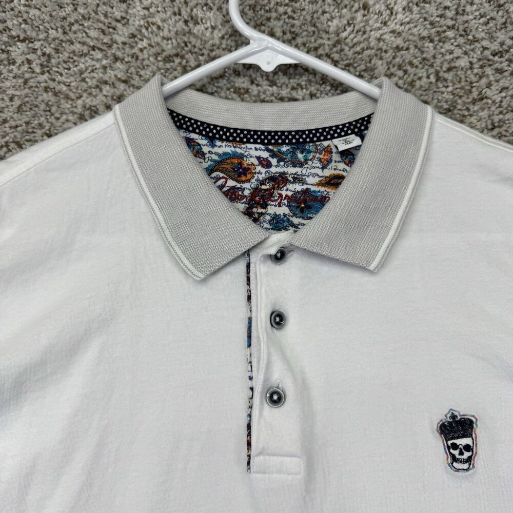 Robert Graham Polo Shirt Men's Large White Classic Fit Embroidered Skull‎ Crown - Picture 3 of 15